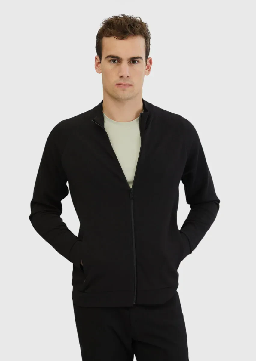 Black Turtleneck Plain Sweatshirt - 1