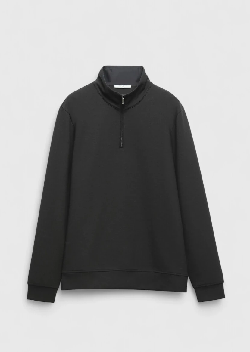 Black Turtleneck Plain Sweatshirt - 1