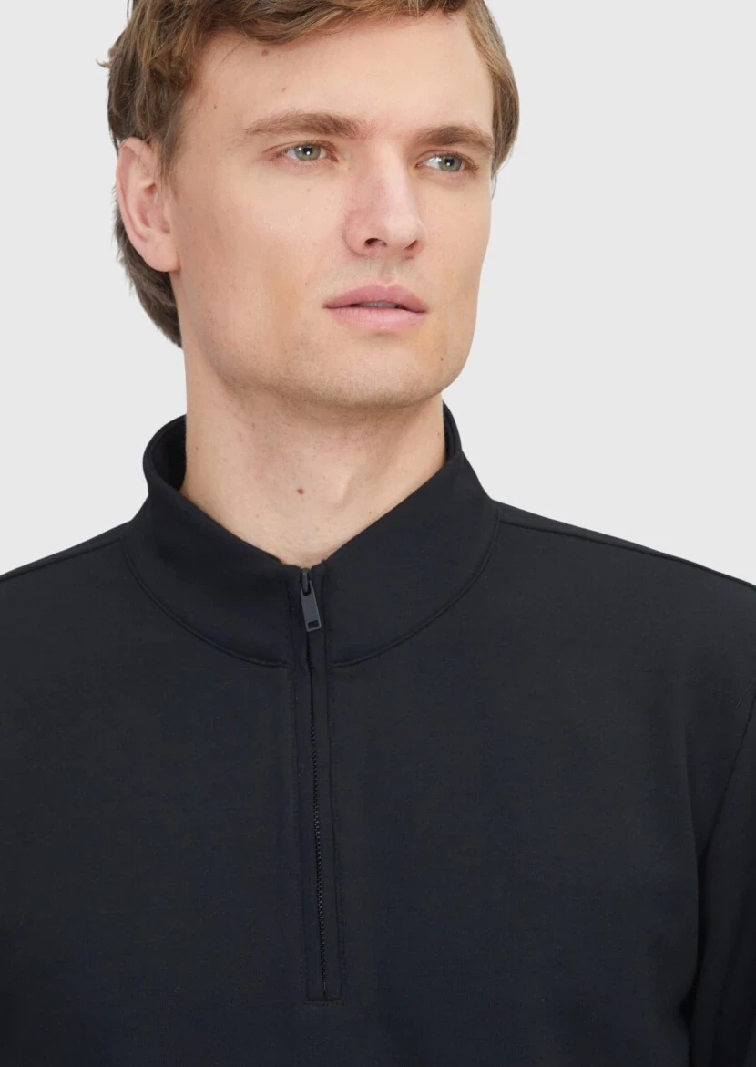 Black Turtleneck Plain Sweatshirt - 3