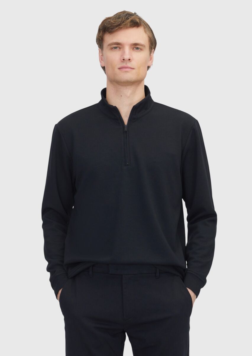 Black Turtleneck Plain Sweatshirt - 1