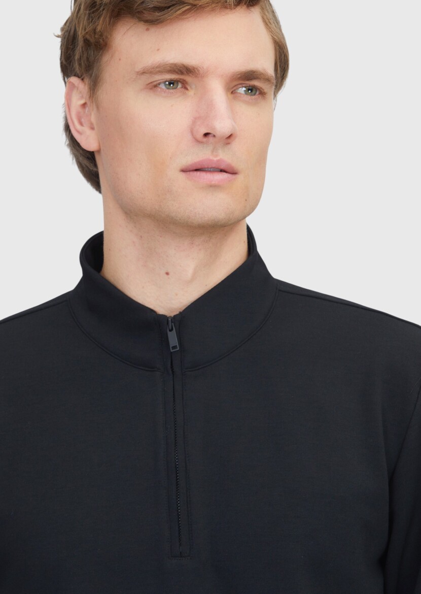 Black Turtleneck Plain Sweatshirt - 3