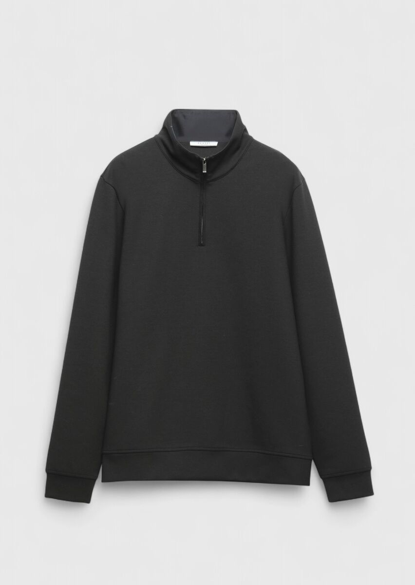 Black Turtleneck Plain Sweatshirt - 6