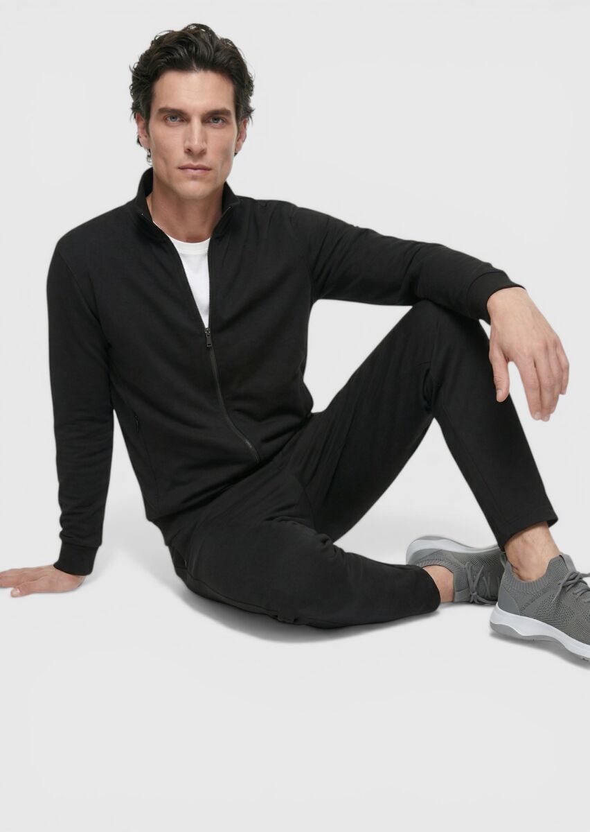 Black Turtleneck Plain Sweatshirt - 2