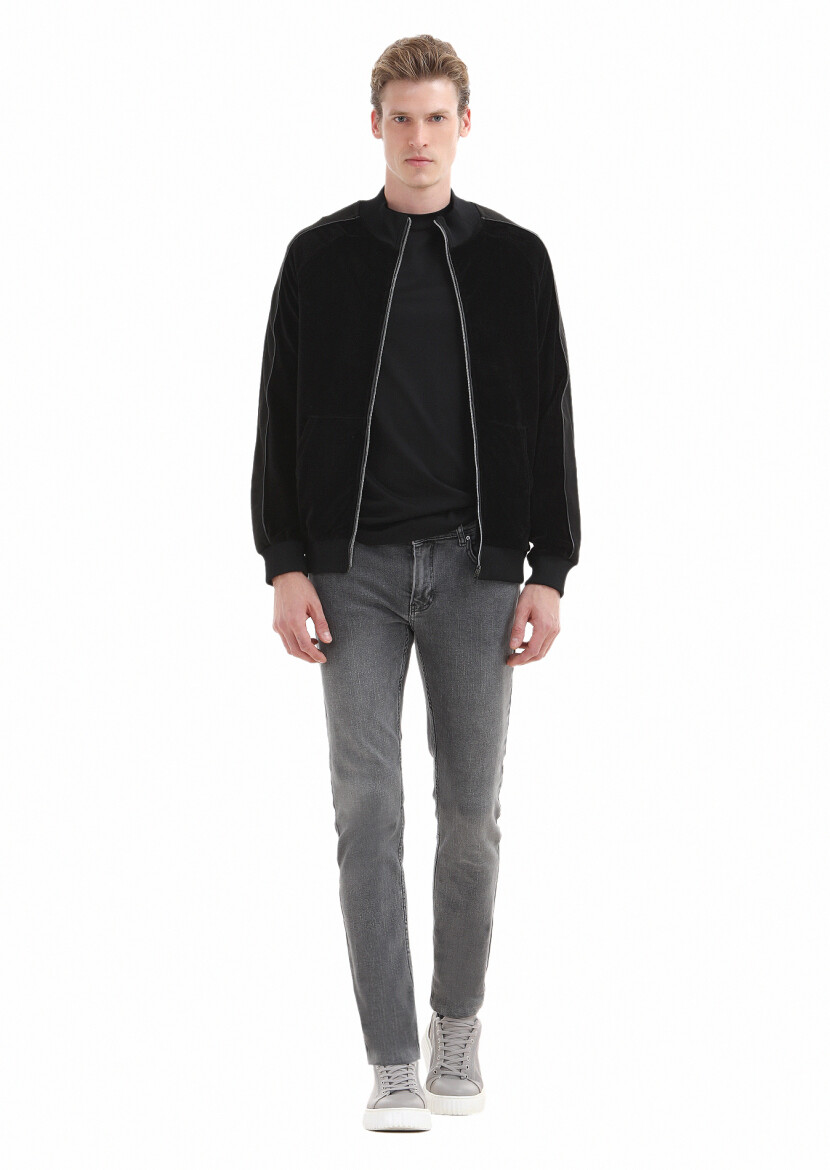 Black Turtleneck Ribbed Sweatshirt - 1