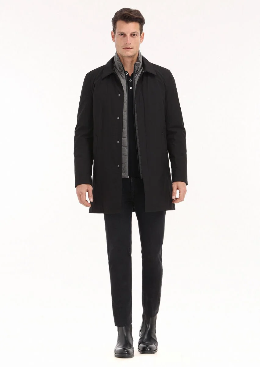 Black Twoinone Weaving Rain Coat - 1
