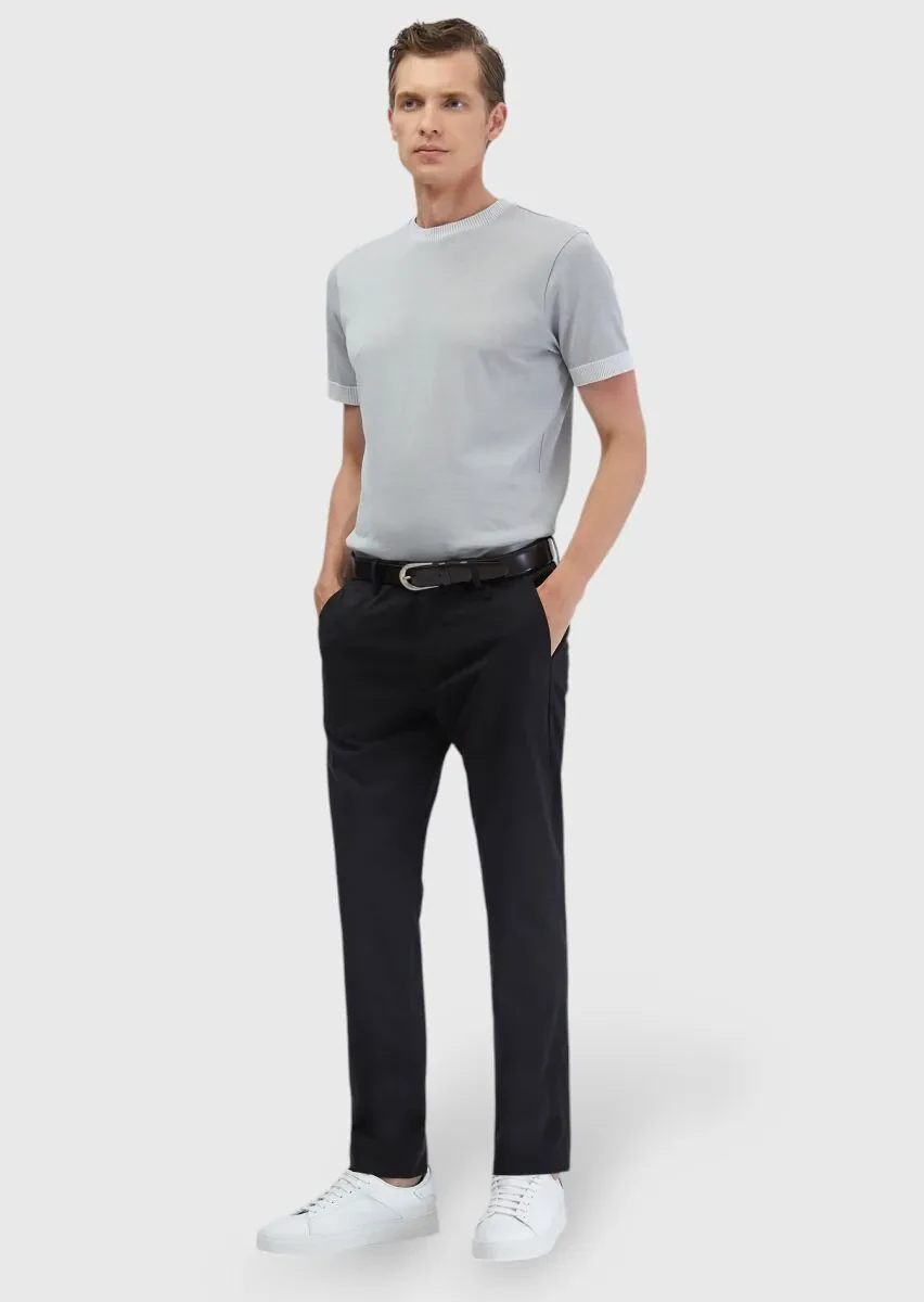 Black Weaving Casual Trousers - 1