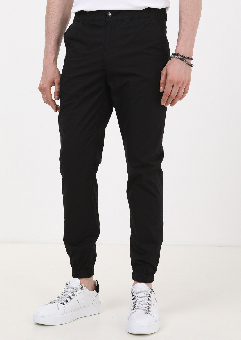 Black Weaving Jogging Fit Casual 100% Cotton Trousers - 1
