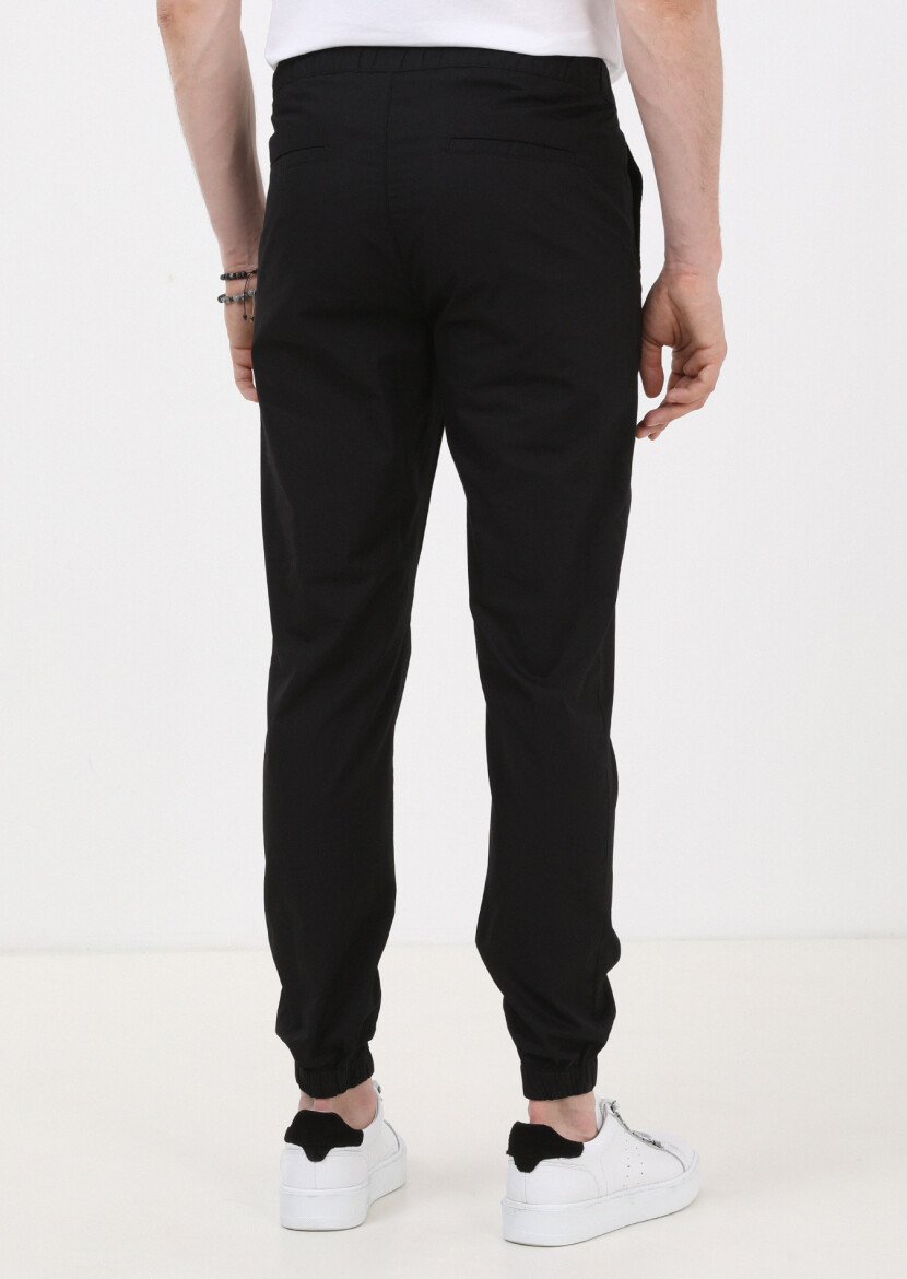 Black Weaving Jogging Fit Casual 100% Cotton Trousers - 5