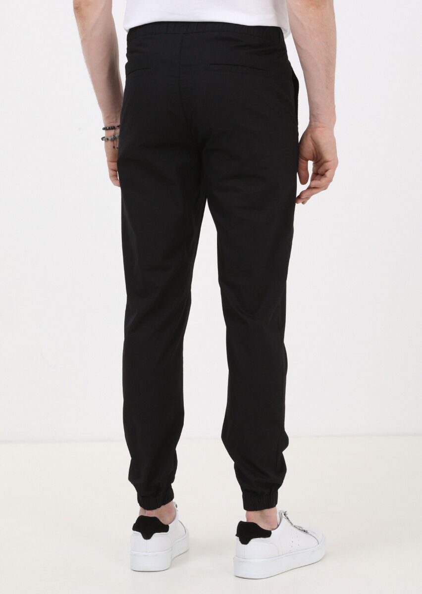 Black Weaving Jogging Fit Casual 100% Cotton Trousers - 5