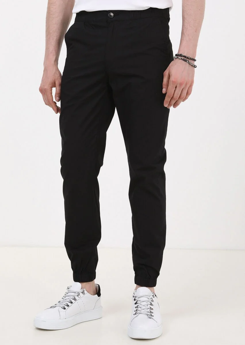 Black Weaving Jogging Fit Casual 100% Cotton Trousers - 1