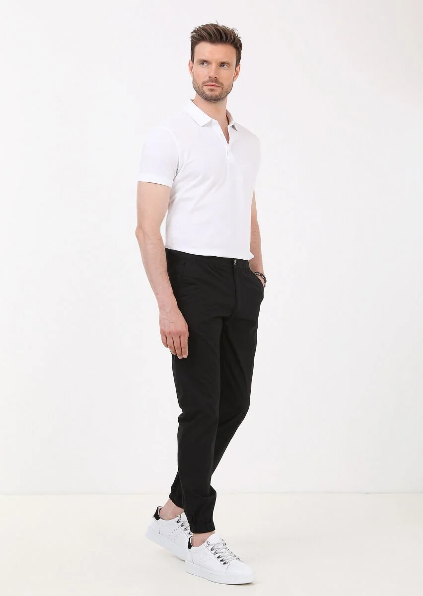 Black Weaving Jogging Fit Casual 100% Cotton Trousers - 2