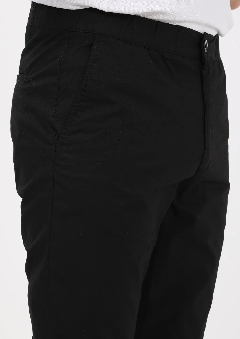 Black Weaving Jogging Fit Casual 100% Cotton Trousers - 3