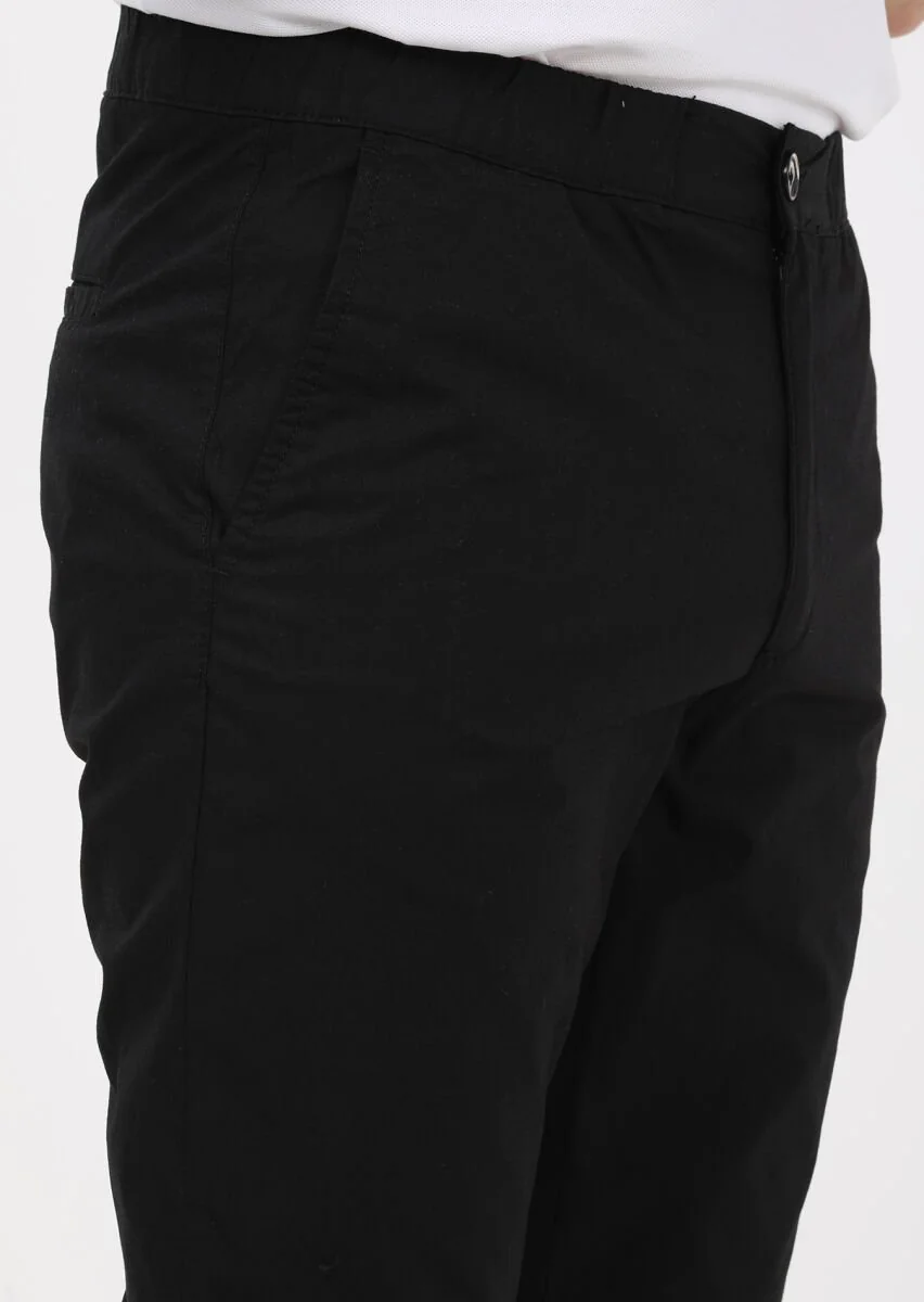 Black Weaving Jogging Fit Casual 100% Cotton Trousers - 3