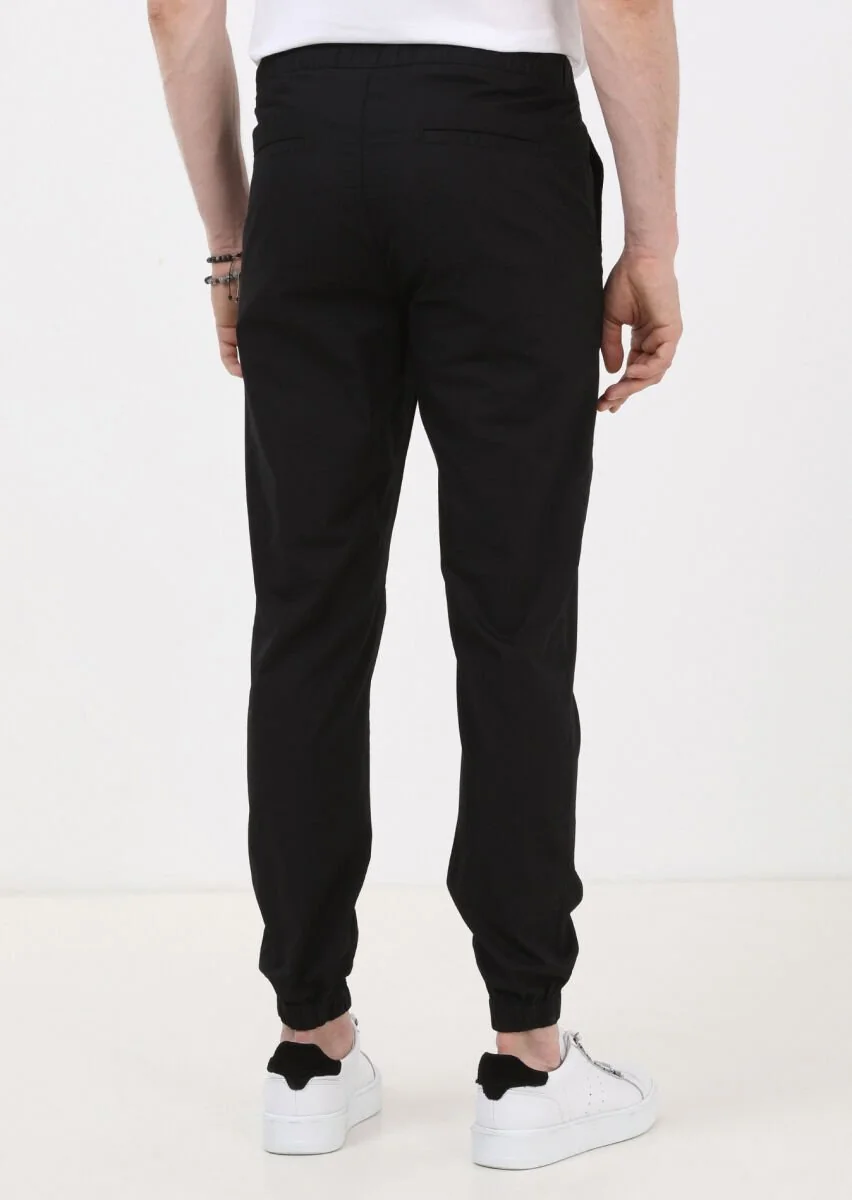 Black Weaving Jogging Fit Casual 100% Cotton Trousers - 5