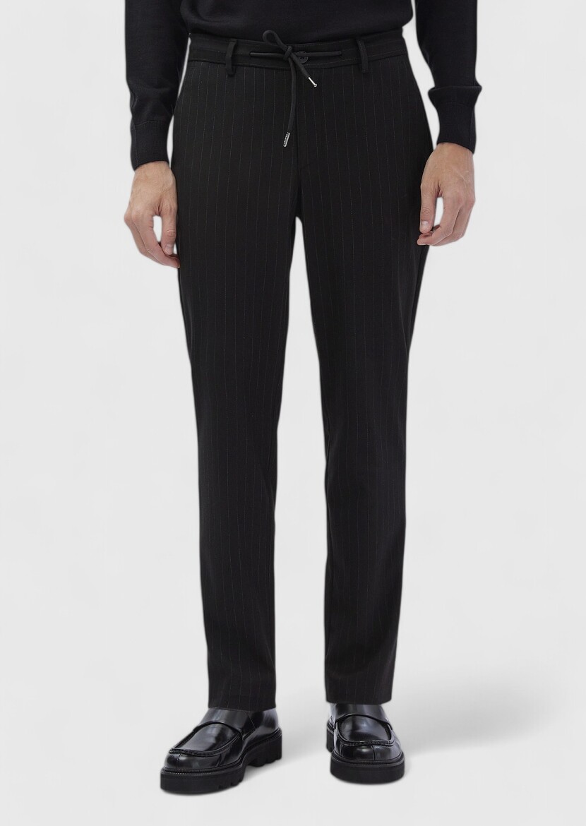 Black Weaving Jogging Fit Casual 100% Cotton Trousers 