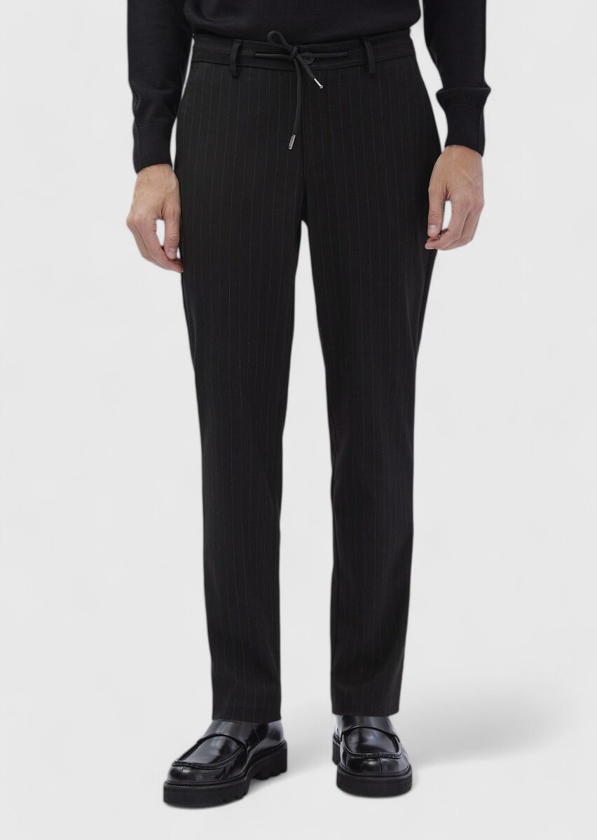 Black Weaving Jogging Fit Casual 100% Cotton Trousers - 2