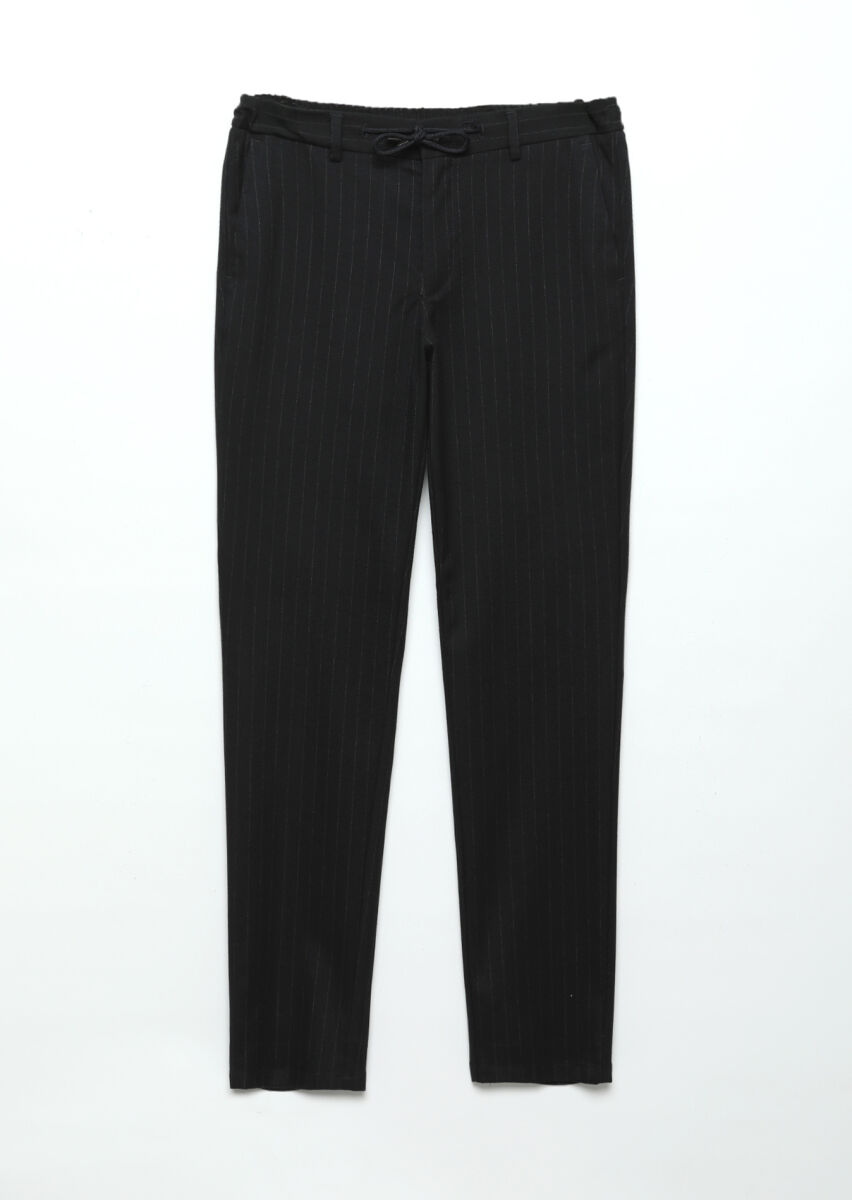 Black Weaving Jogging Fit Casual 100% Cotton Trousers - 6