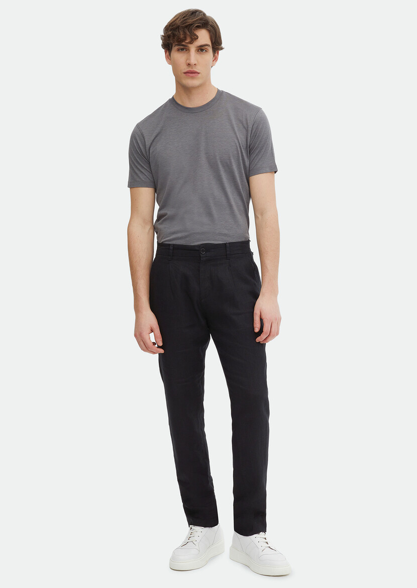 Black Weaving Jogging Fit Casual 100% Linen Trousers 