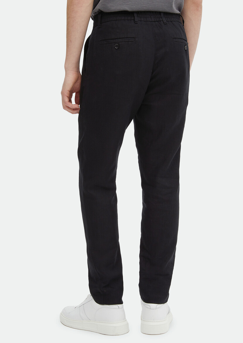 Black Weaving Jogging Fit Casual 100% Linen Trousers - 4