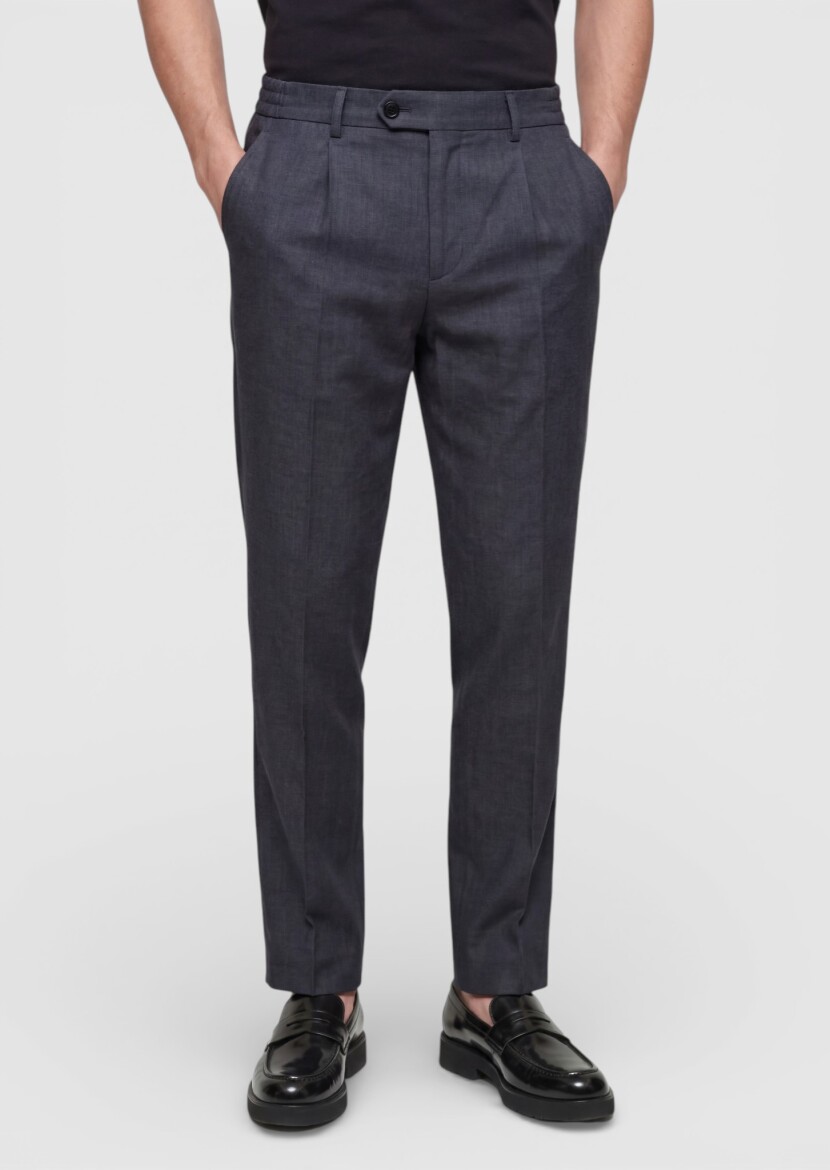 Black Weaving Jogging Fit Casual 100% Linen Trousers - 3