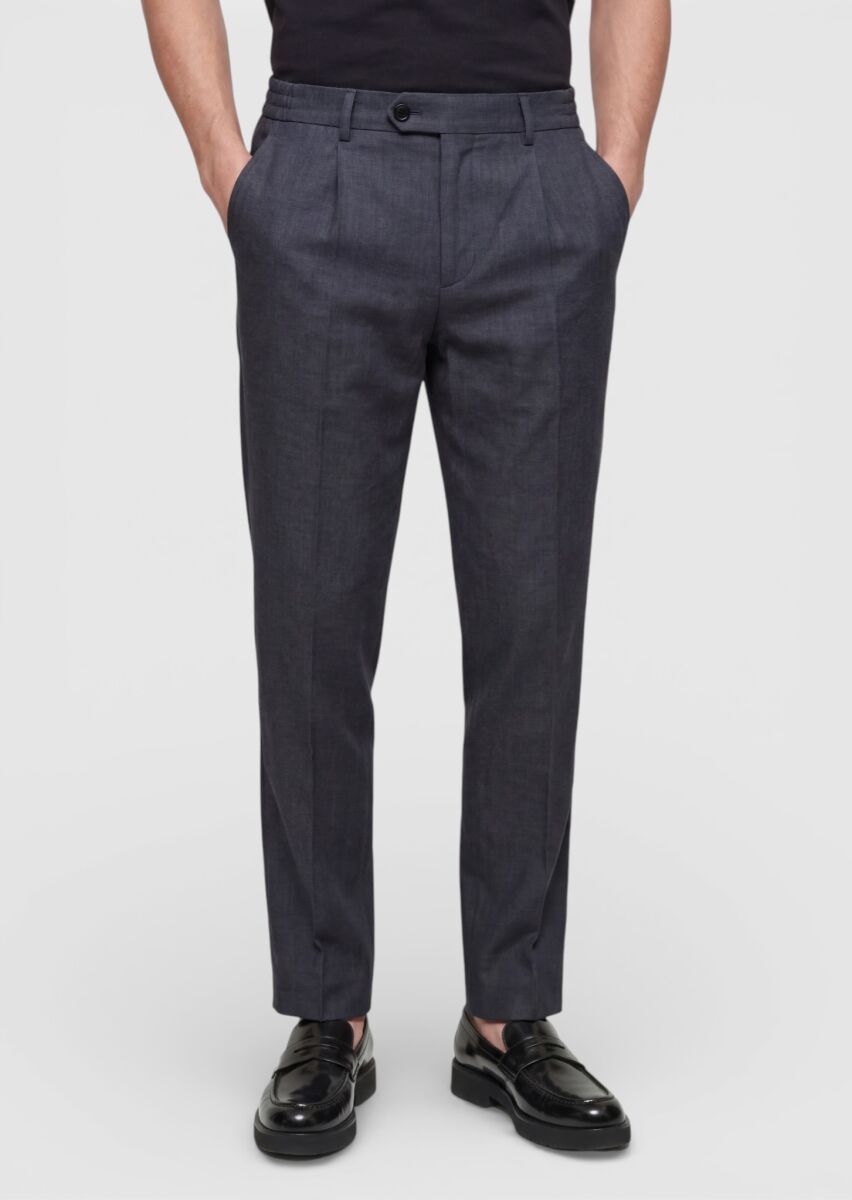 Black Weaving Jogging Fit Casual 100% Linen Trousers - 3