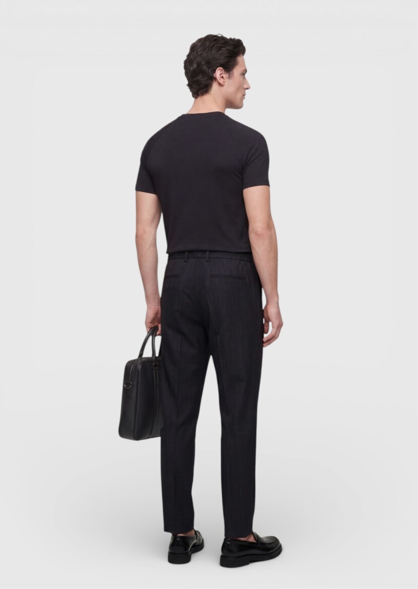 Black Weaving Jogging Fit Casual 100% Linen Trousers - 4