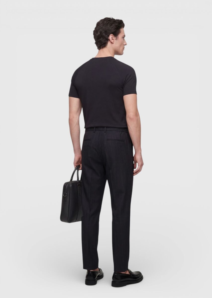 Black Weaving Jogging Fit Casual 100% Linen Trousers - 4