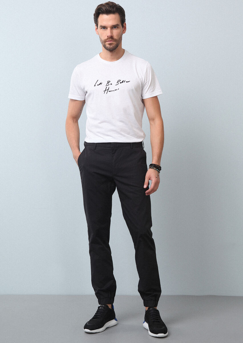 Black Weaving Jogging Fit Casual Cotton Blended Trousers - 1