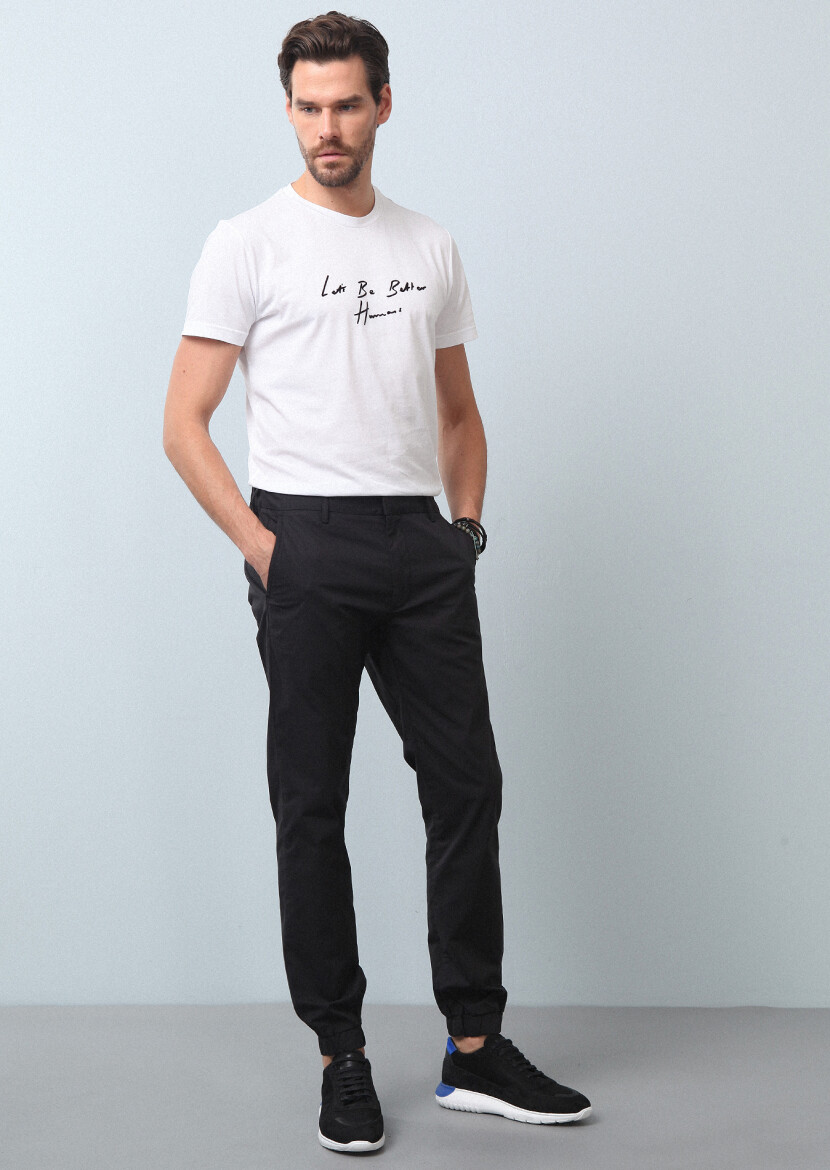 Black Weaving Jogging Fit Casual Cotton Blended Trousers - 4