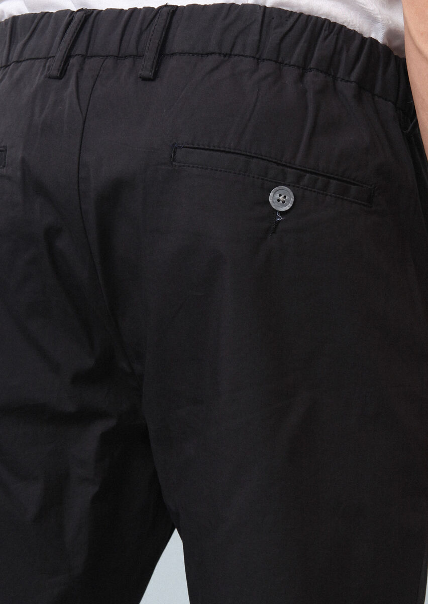 Black Weaving Jogging Fit Casual Cotton Blended Trousers - 5