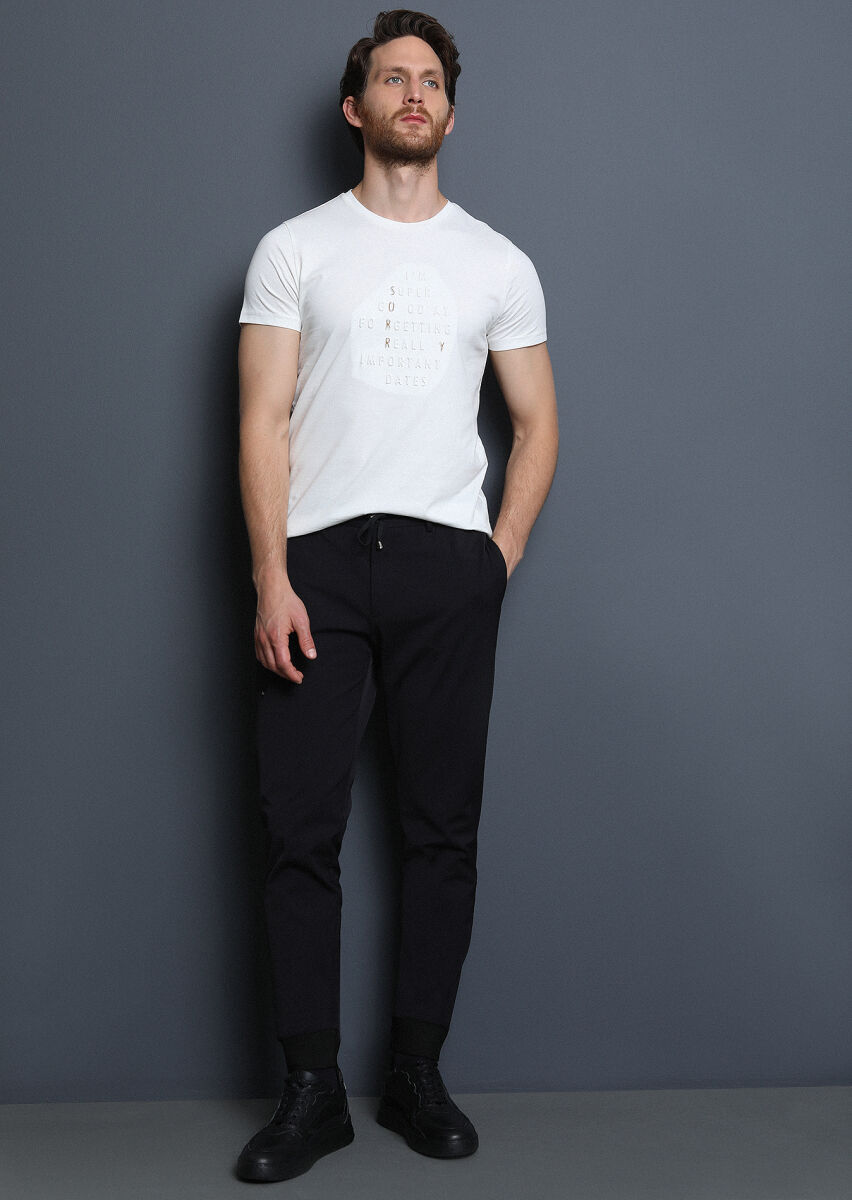 Black Weaving Jogging Fit Casual Cotton Blended Trousers - 1