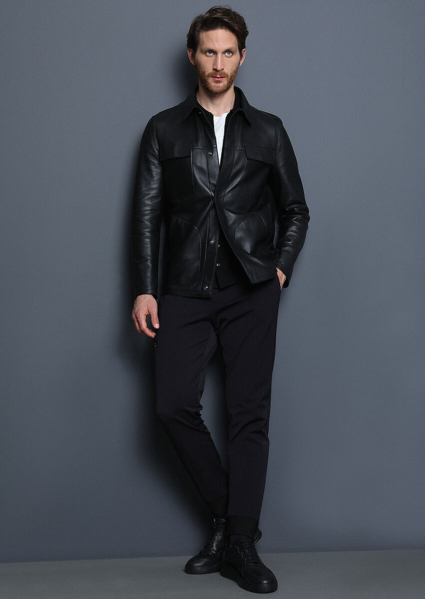 Black Weaving Jogging Fit Casual Cotton Blended Trousers - 3