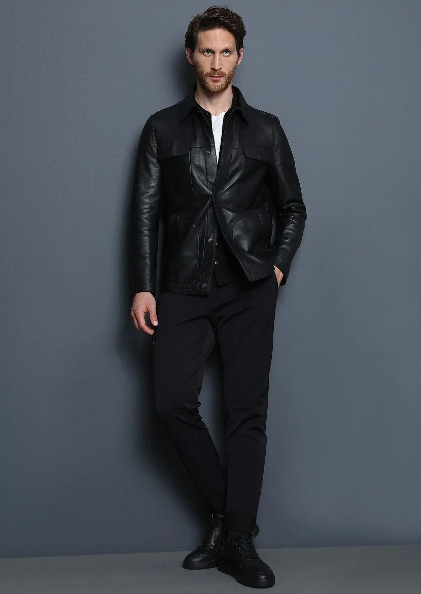 Black Weaving Jogging Fit Casual Cotton Blended Trousers - 3
