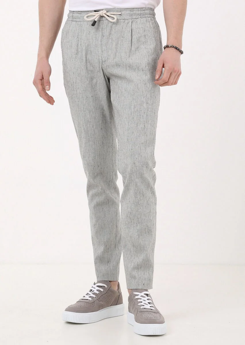 Black Weaving Jogging Fit Casual Cotton Blended Trousers - 4