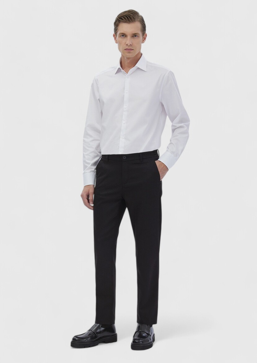 Black Weaving Jogging Fit Casual Cotton Blended Trousers - RAMSEY