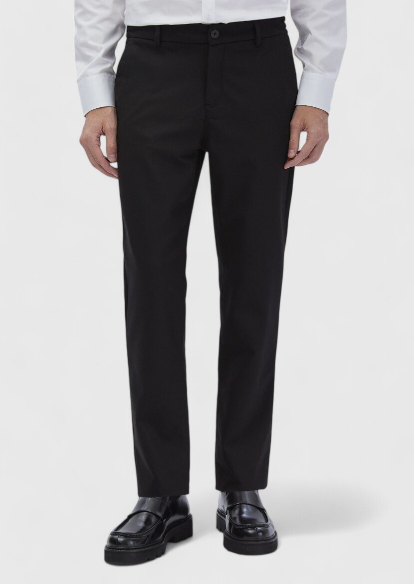 Black Weaving Jogging Fit Casual Cotton Blended Trousers - RAMSEY