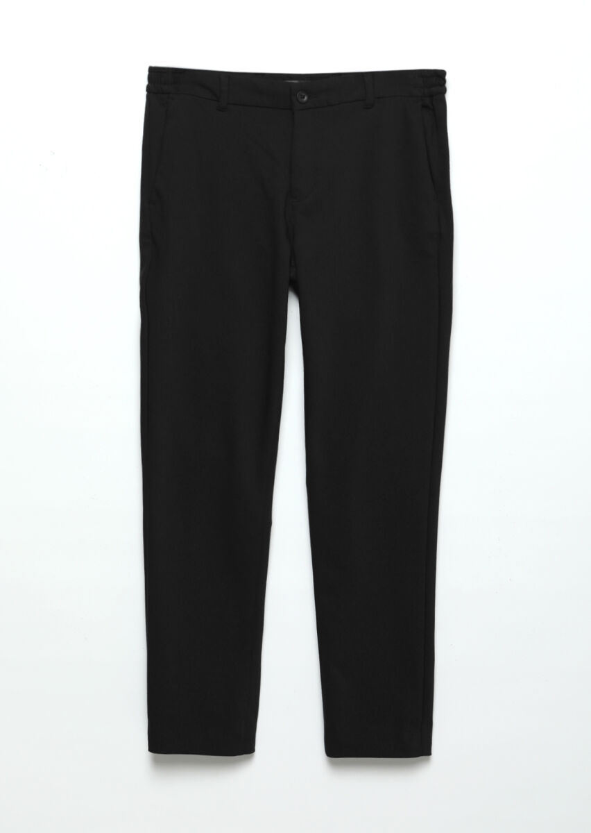 Black Weaving Jogging Fit Casual Cotton Blended Trousers - 6