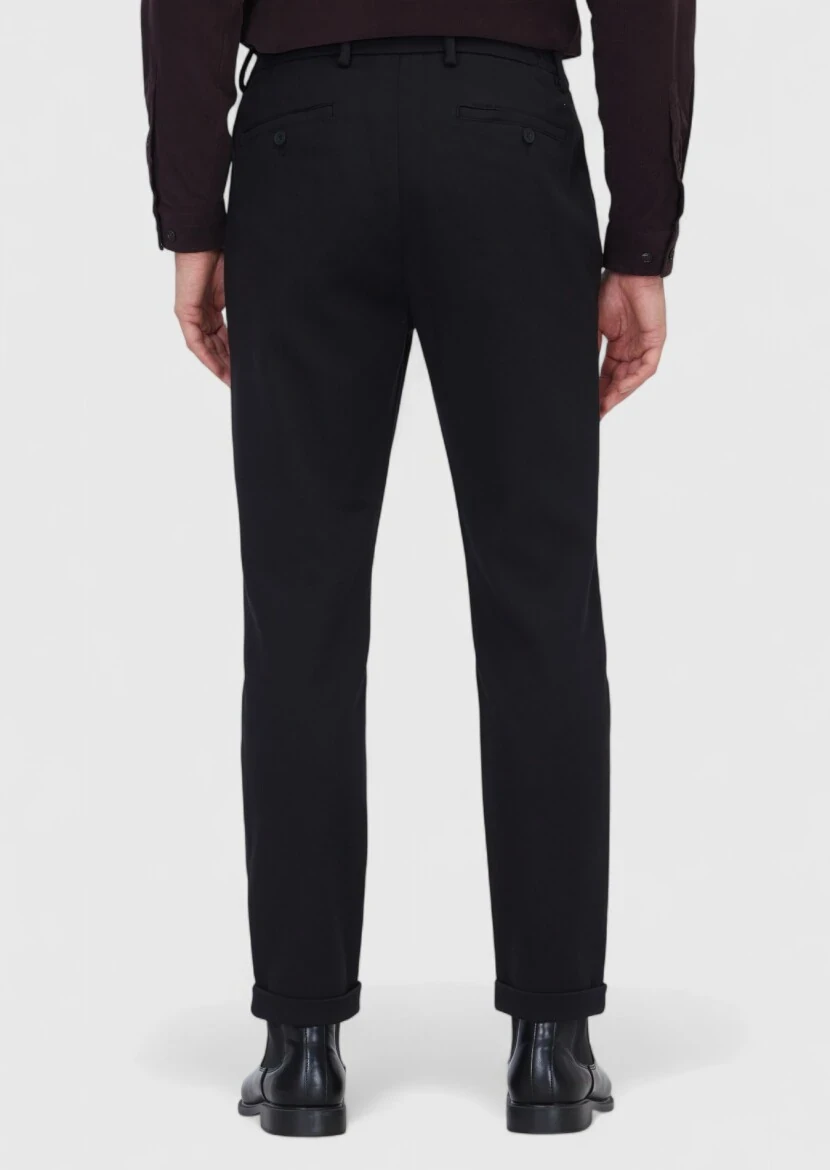 Black Weaving Jogging Fit Casual Cotton Blended Trousers - 5