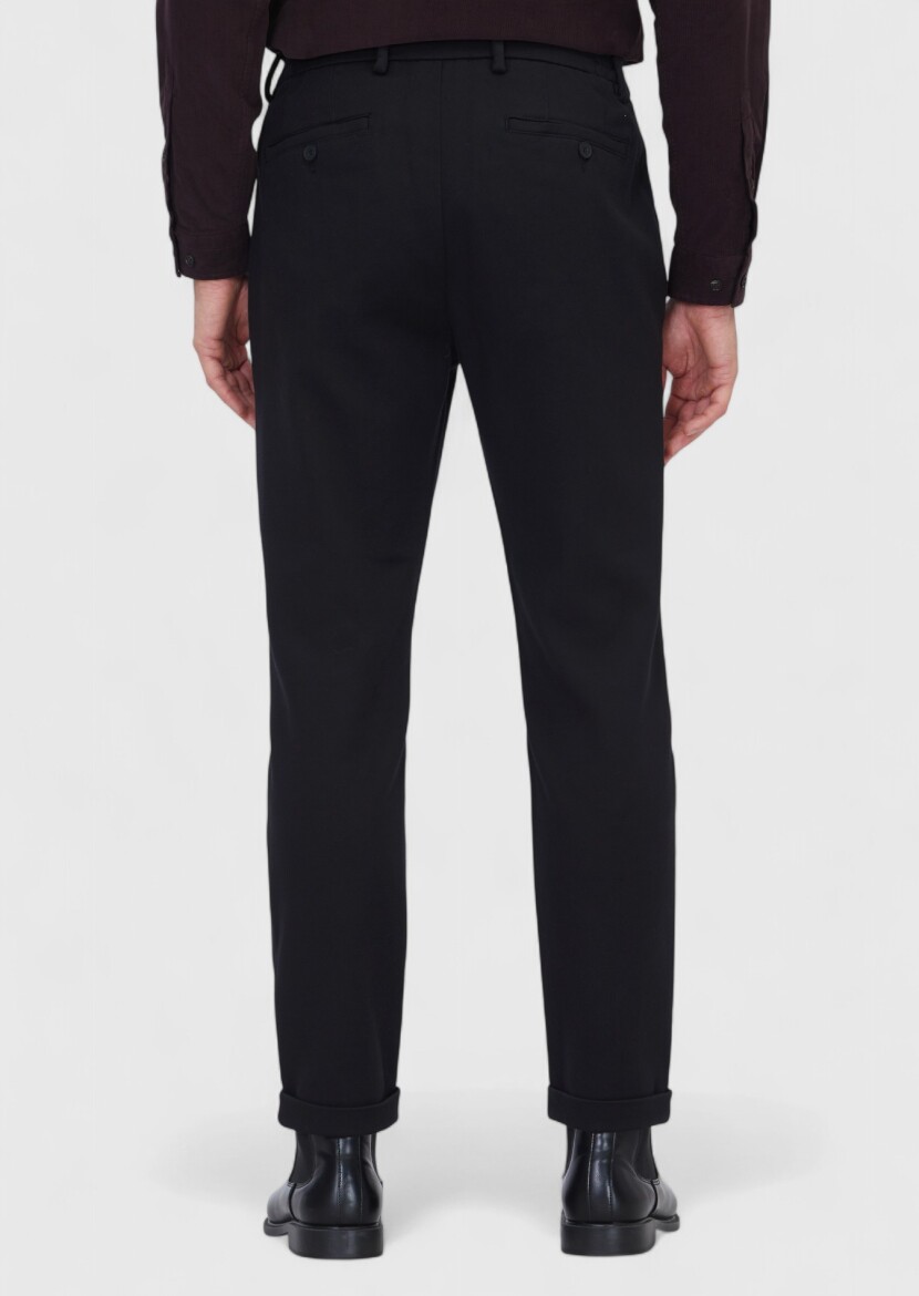 Black Weaving Jogging Fit Casual Cotton Blended Trousers - 5