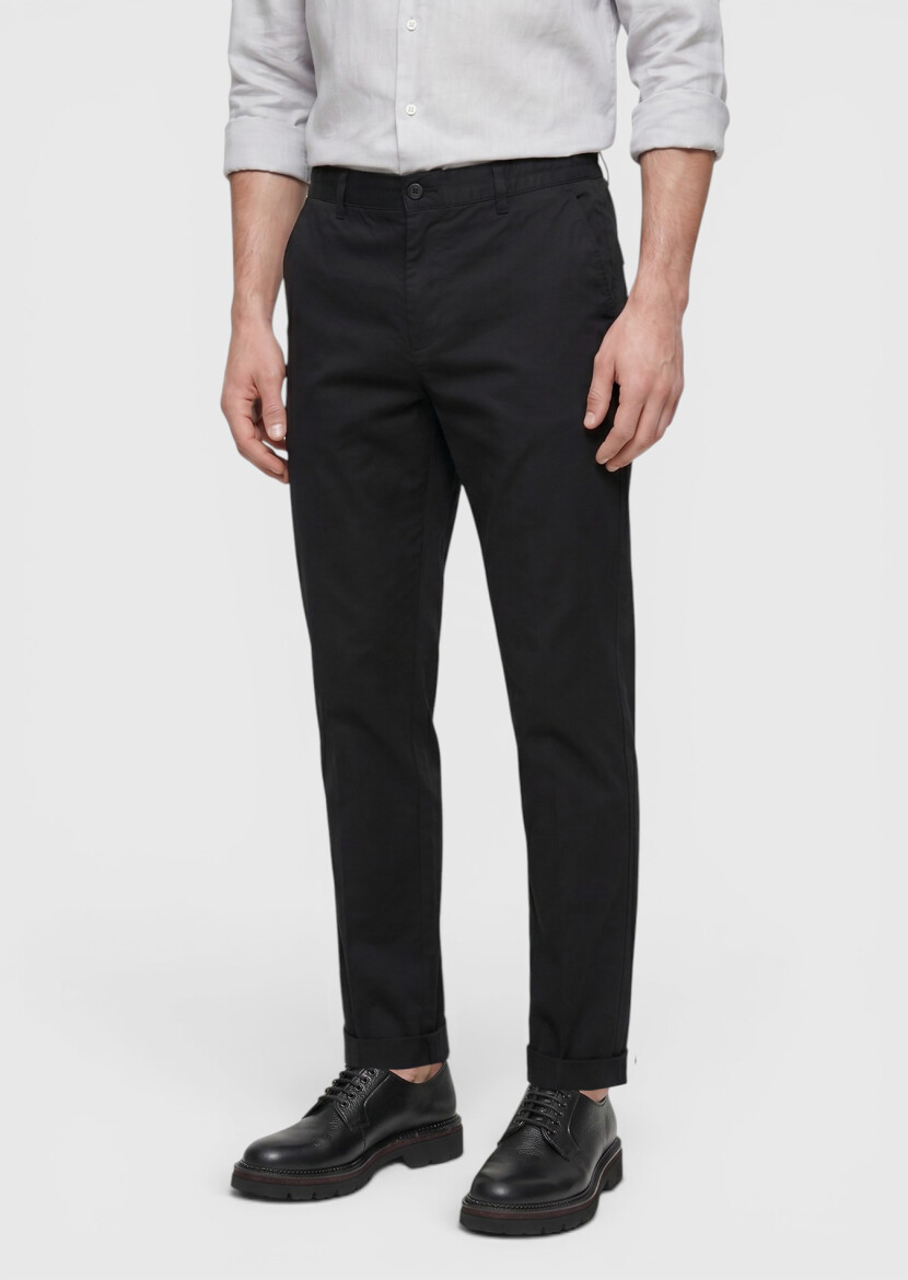 Black Weaving Jogging Fit Casual Cotton Blended Trousers - RAMSEY