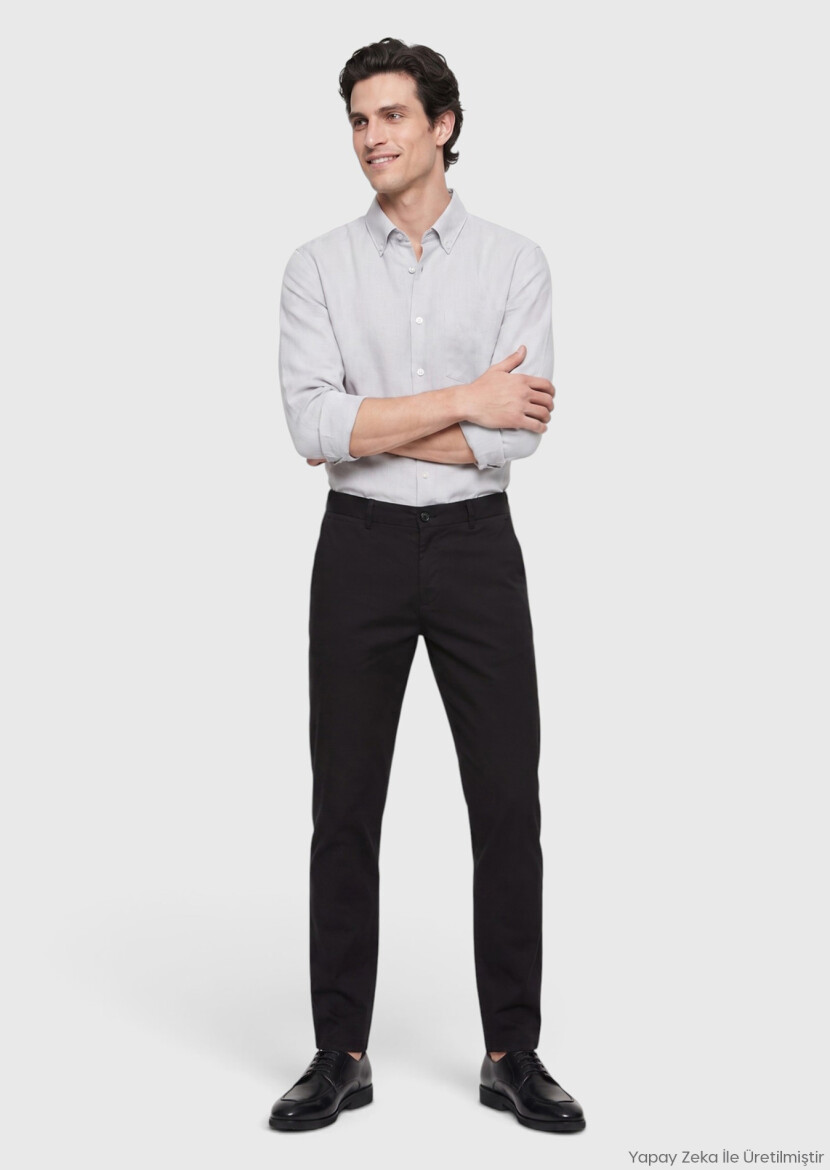 Black Weaving Jogging Fit Casual Cotton Blended Trousers - RAMSEY