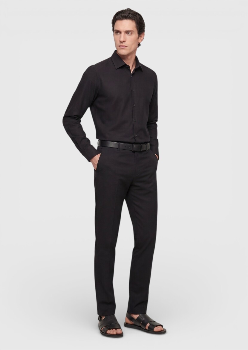 Black Weaving Jogging Fit Casual Cotton Blended Trousers - RAMSEY