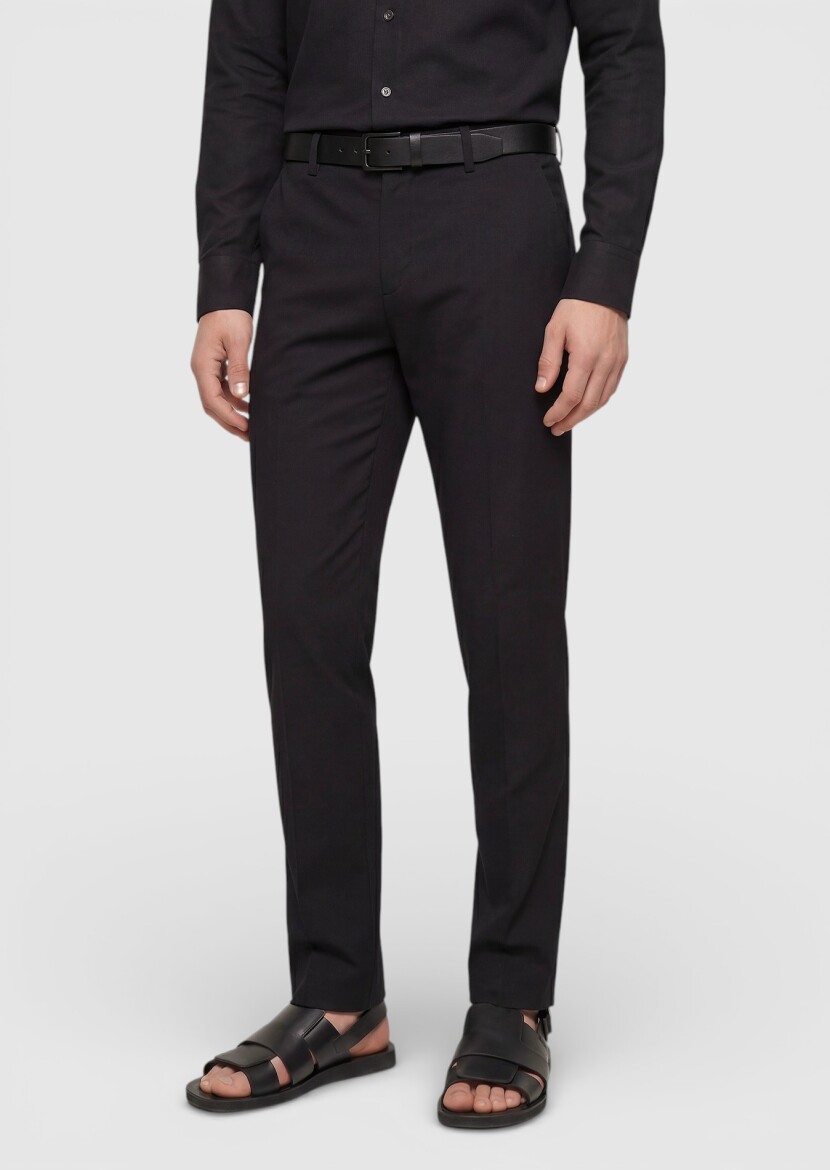 Black Weaving Jogging Fit Casual Cotton Blended Trousers - RAMSEY