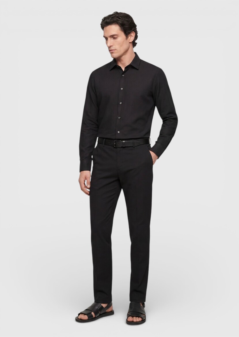 Black Weaving Jogging Fit Casual Cotton Blended Trousers - 3