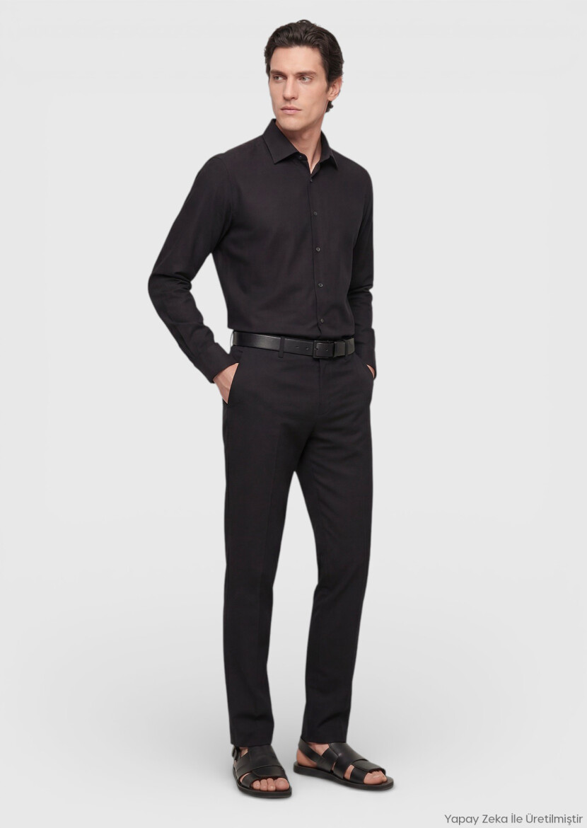 Black Weaving Jogging Fit Casual Cotton Blended Trousers 