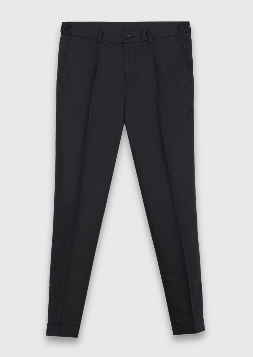 Black Weaving Jogging Fit Casual Silk Blended Trousers - 1
