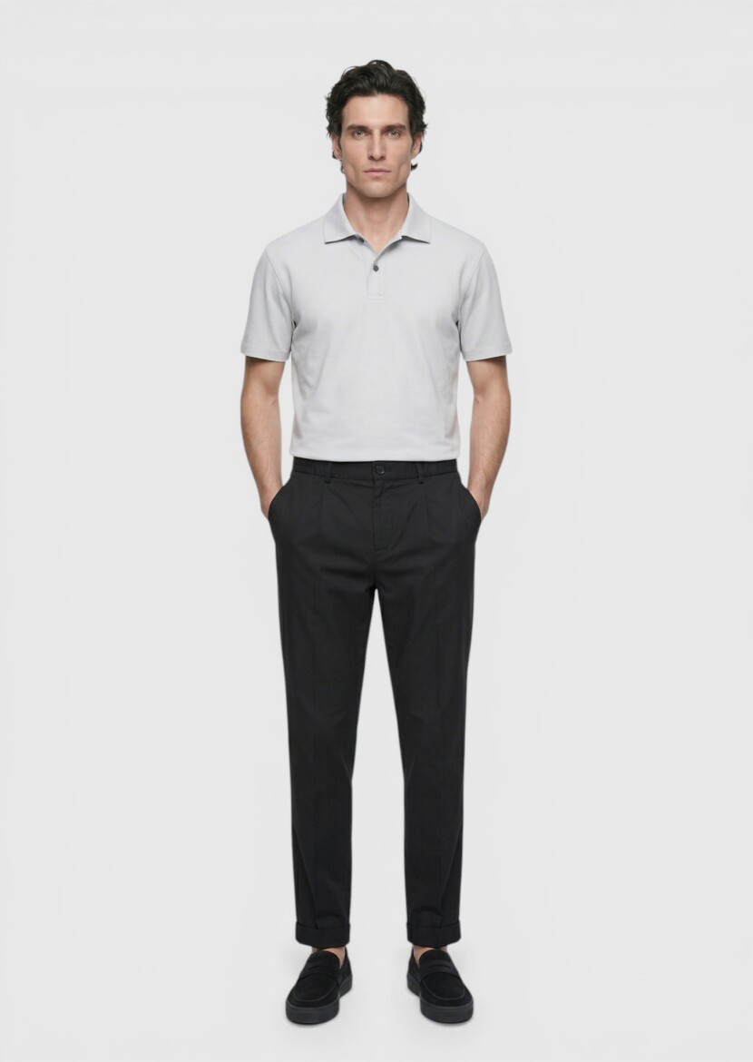 Black Weaving Jogging Fit Casual Silk Blended Trousers - RAMSEY