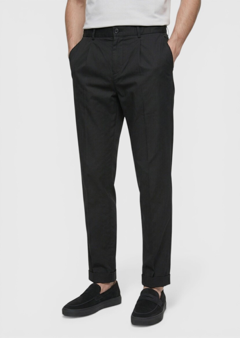 Black Weaving Jogging Fit Casual Silk Blended Trousers - RAMSEY