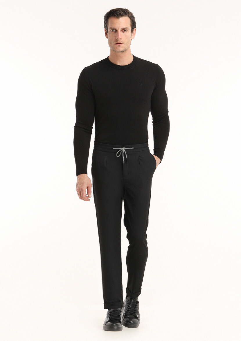 Black Weaving Jogging Fit Casual Trousers 