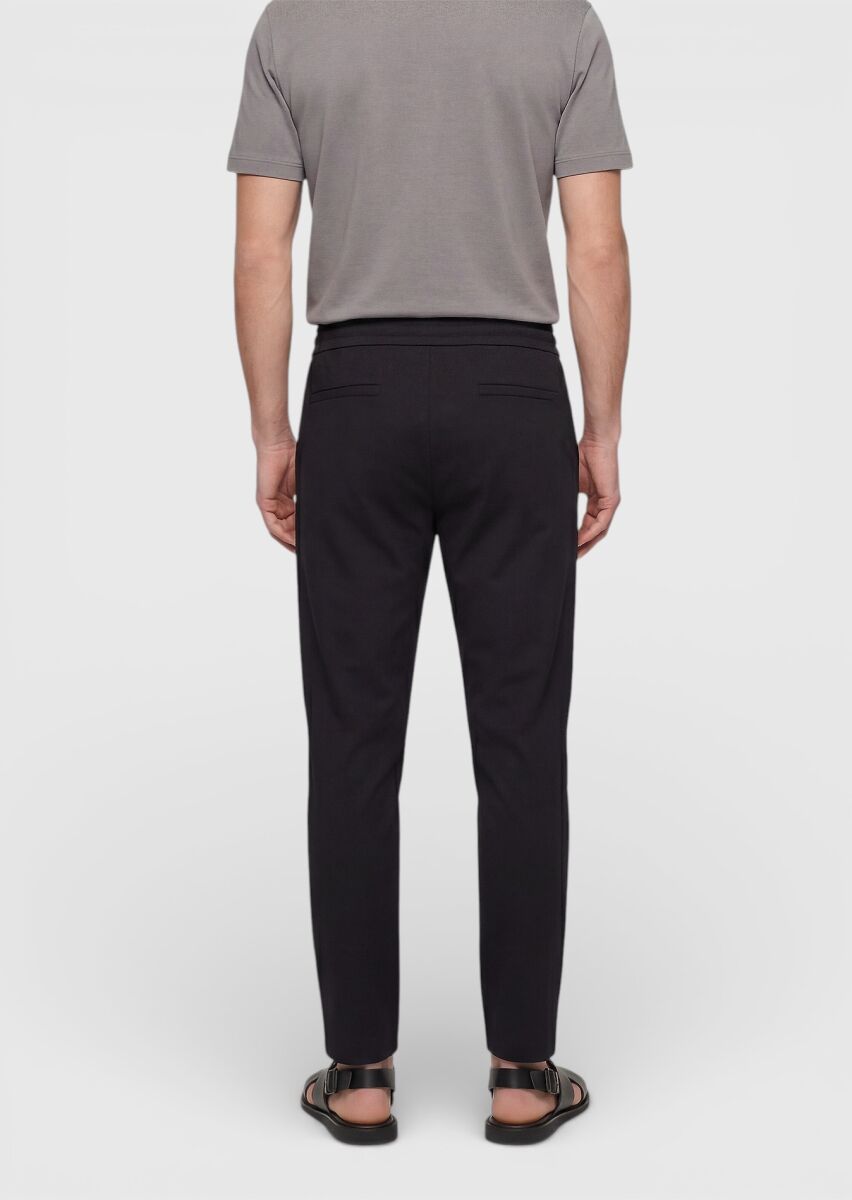 Black Weaving Jogging Fit Casual Trousers - 4